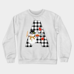 BW Buffalo Checks Pattern Monogram A | Snowman Crewneck Sweatshirt